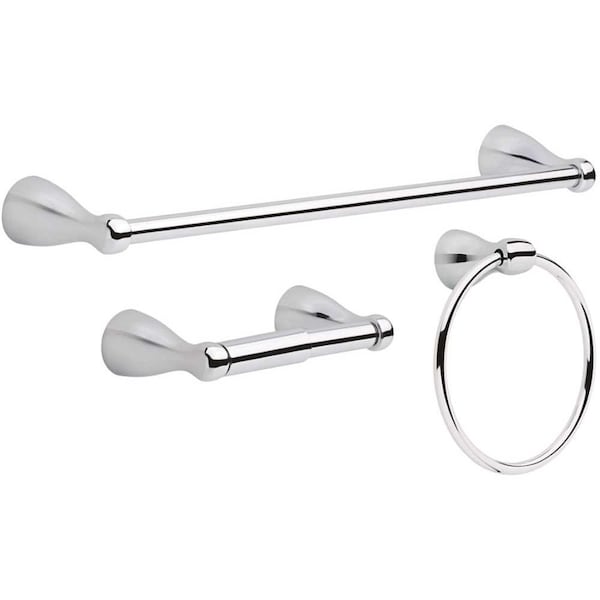 Foundations Bath Hardware Set in Chrome with Towel Ring Toilet Paper Holder and 18 in. Towel Bar